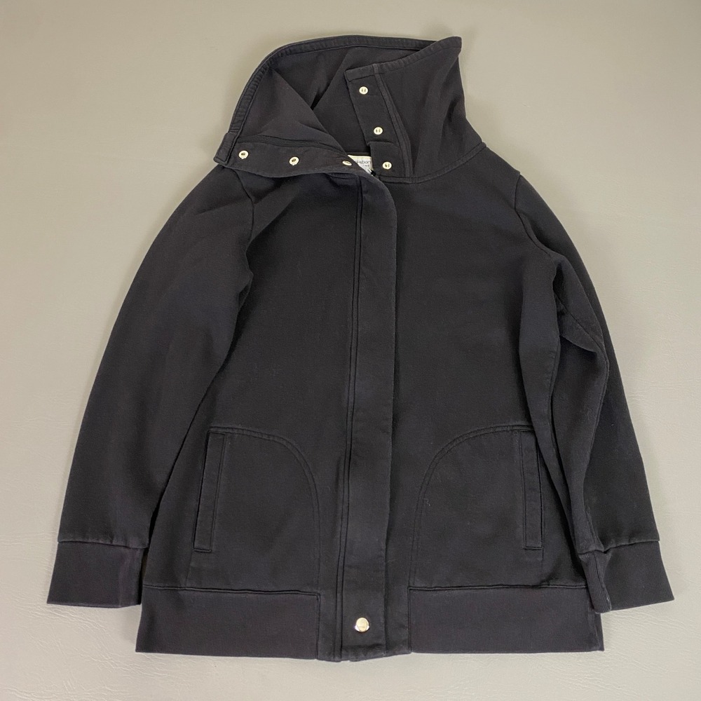 Liz Claiborne Hoodie Jacket Women's Size Large Black Full Zip Snap Collar Cotton